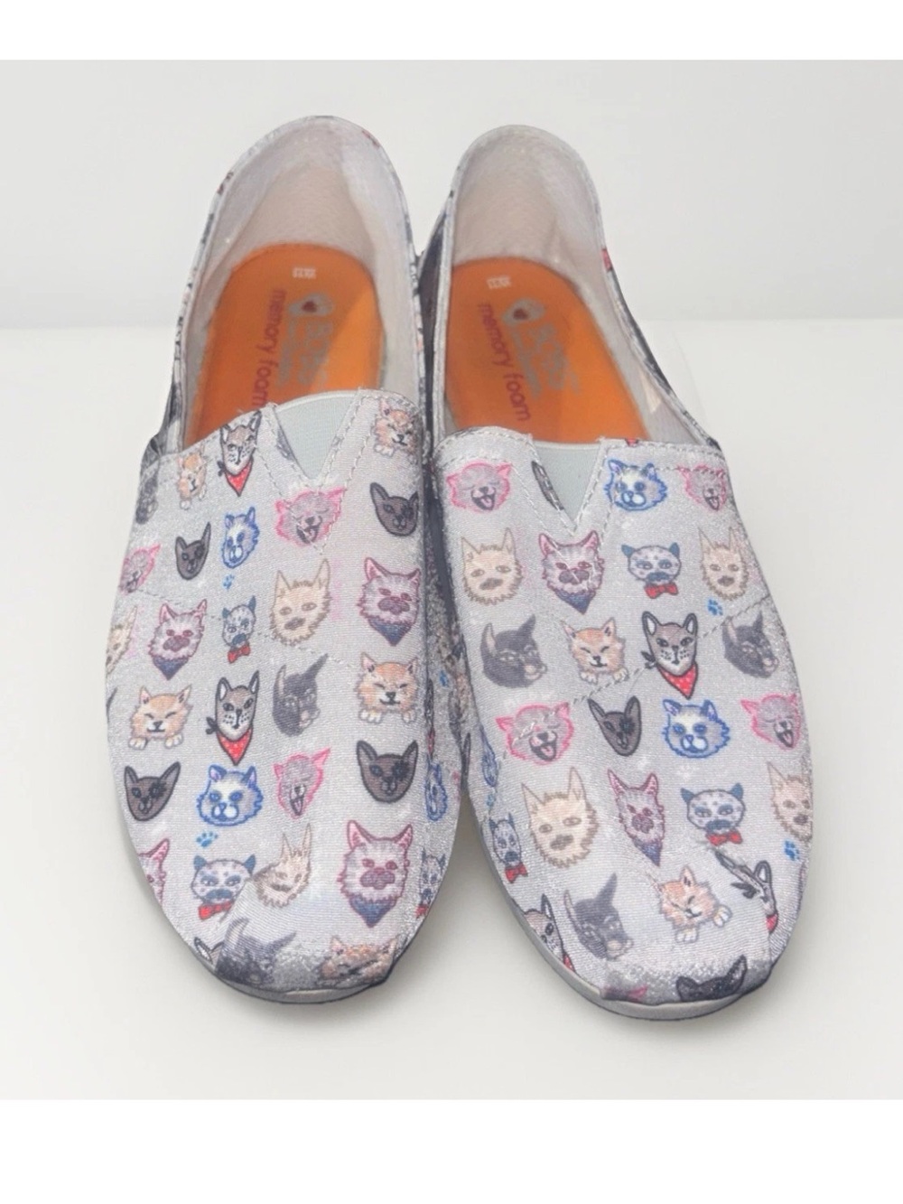 Bobs by Skechers Casual Slip-On Shoes with Cat Face Pattern -Pastel Multicolor